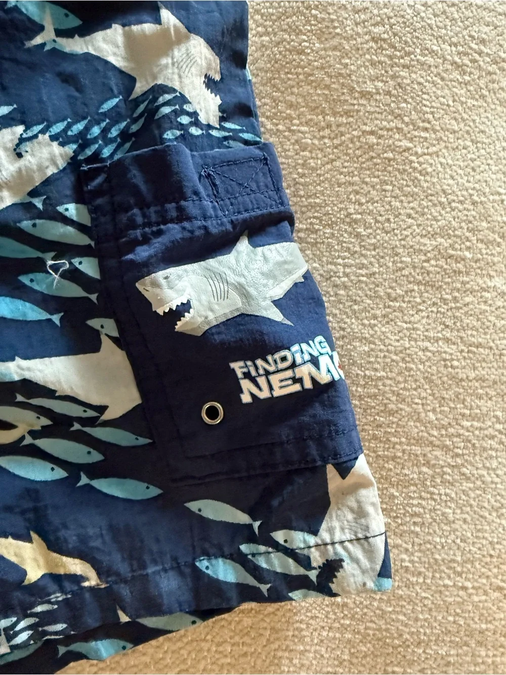 Disney FINDING NEMO Navy and Light Blue Shark & Fish Swim Trunks